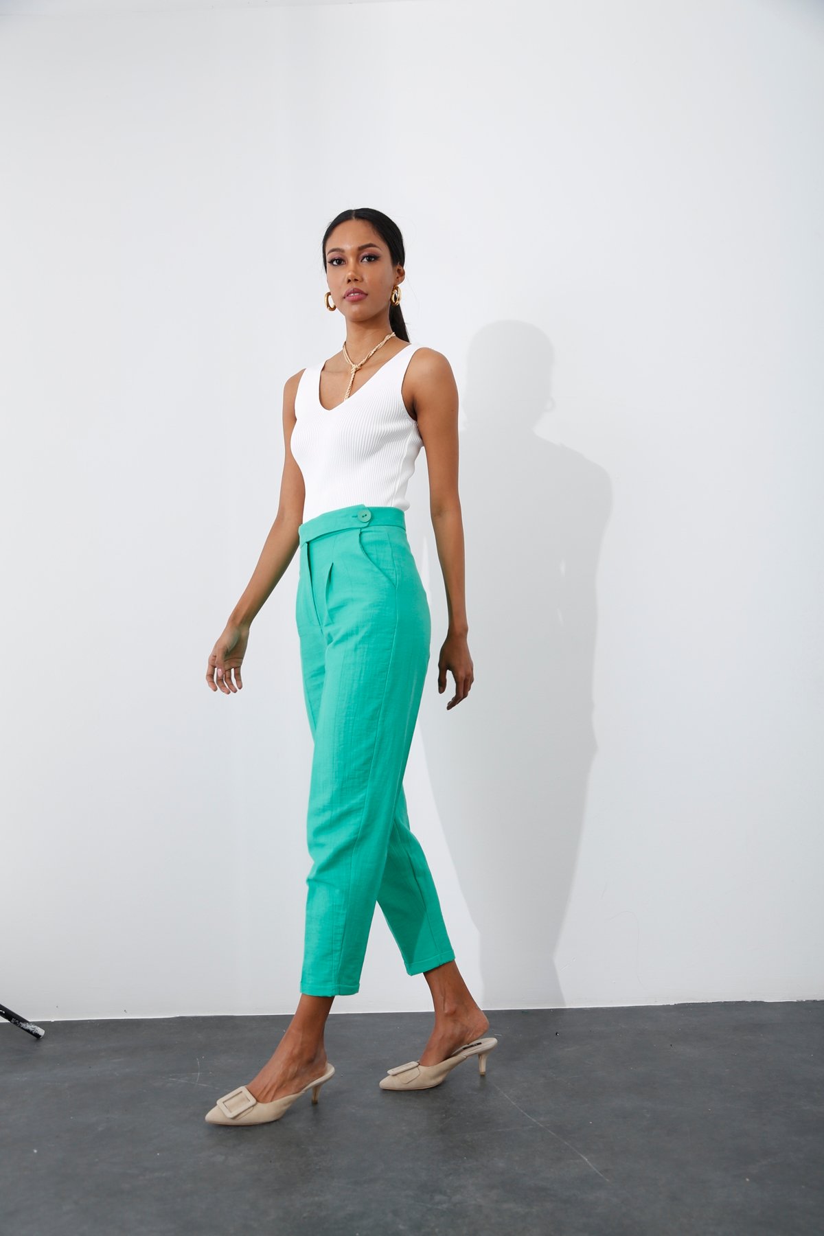 Yeşil Yüksek Bel Havuç Pantolon 50519