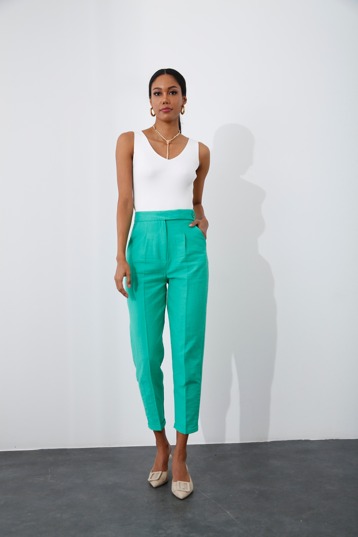 Yeşil Yüksek Bel Havuç Pantolon 50519