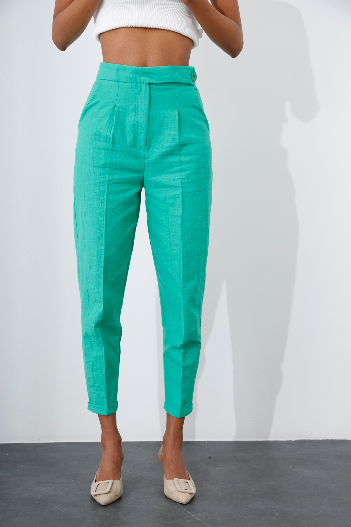 Yeşil Yüksek Bel Havuç Pantolon 50519