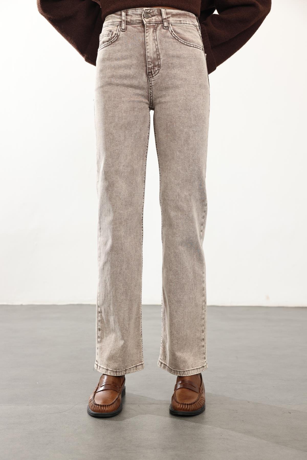 Yıkamalı Kahve Likralı Straight Jean RM1013