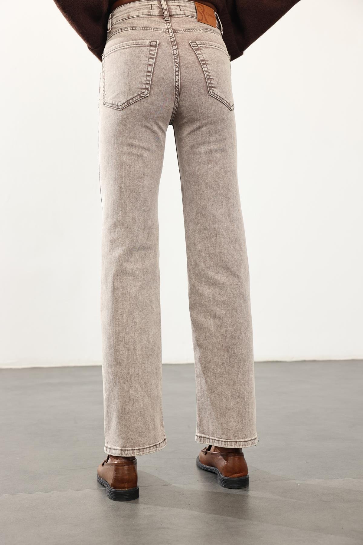 Yıkamalı Kahve Likralı Straight Jean RM1013