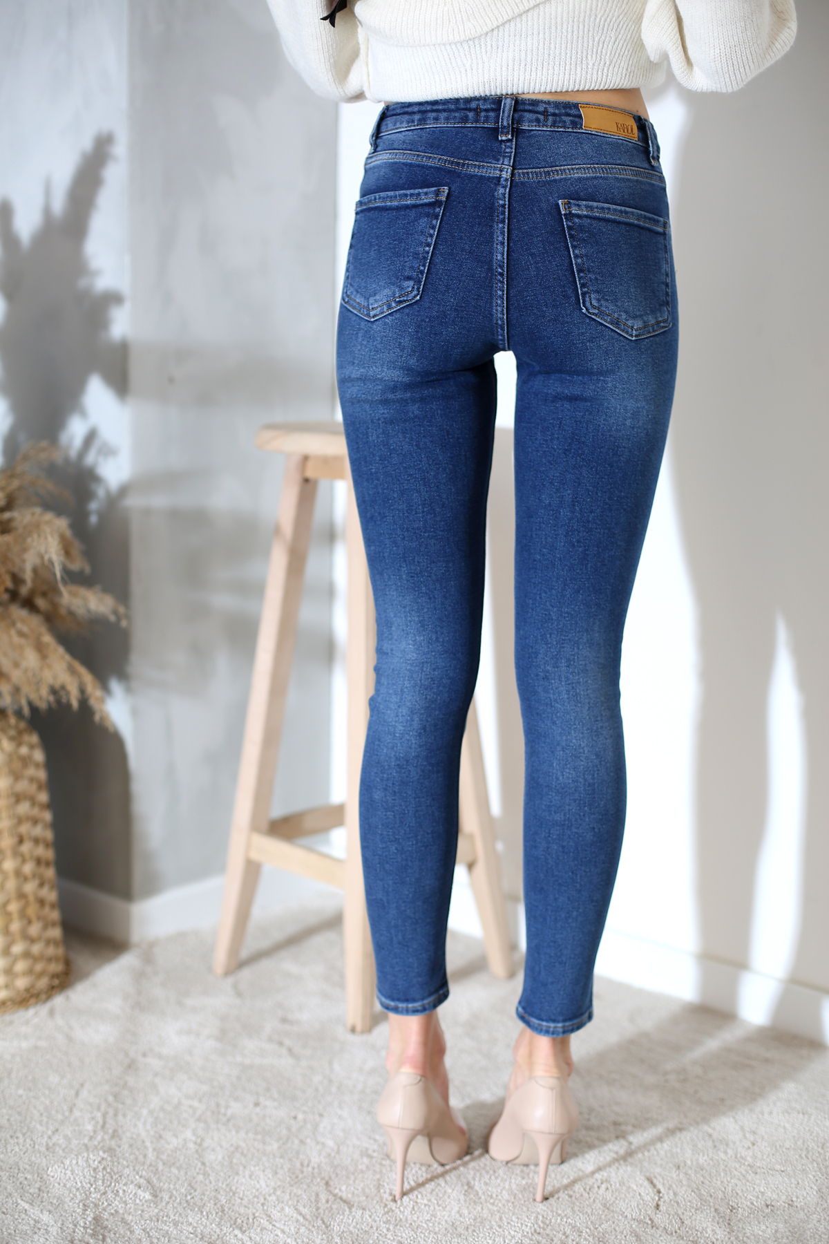 Yıkamalı Mavi Süper Skinny Jean-D165