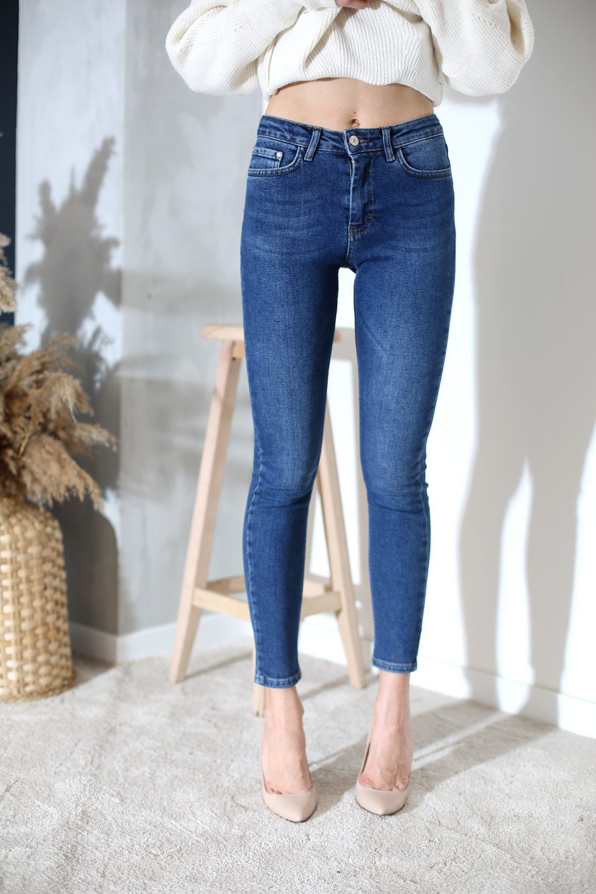 Yıkamalı Mavi Süper Skinny Jean-D165