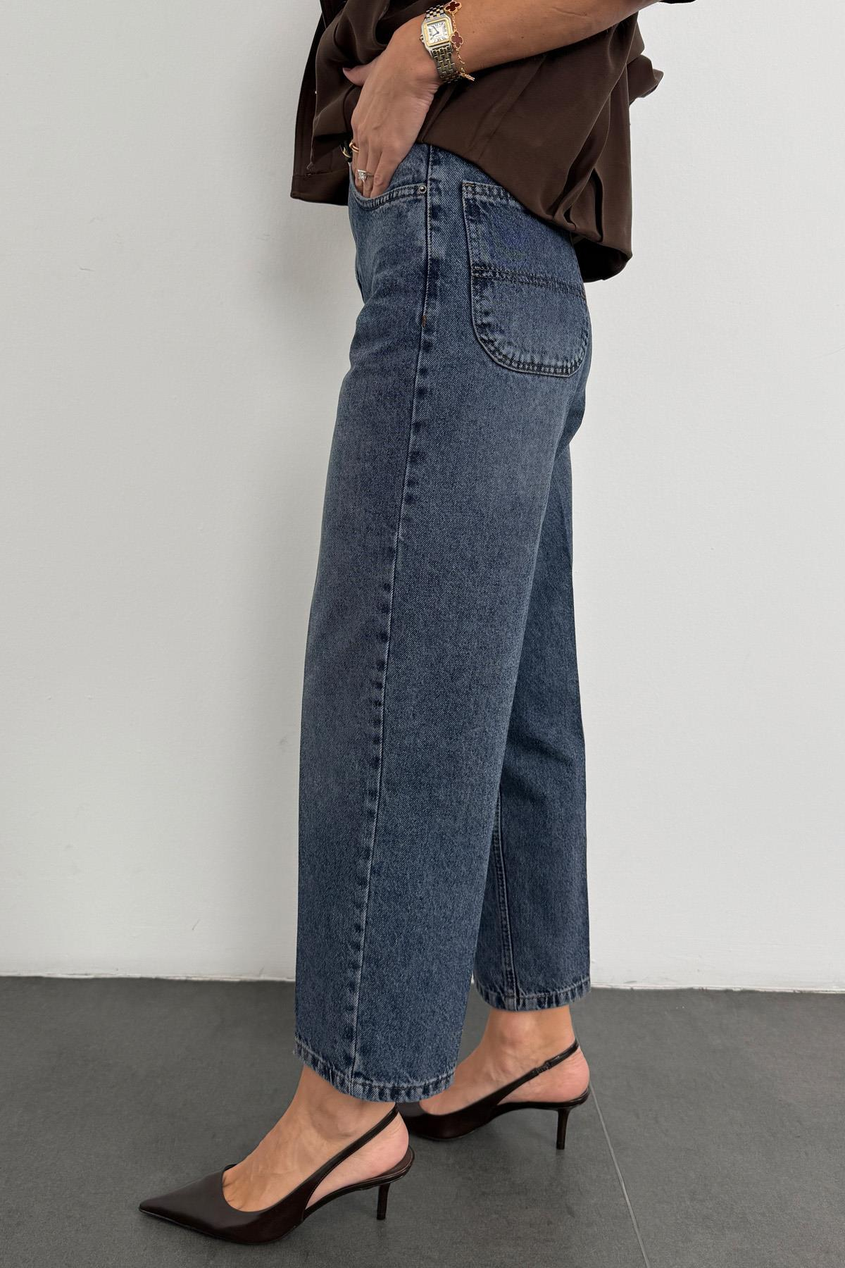 Yıkamalı Mavi Yüksek Bel Baggy Jean RM3004