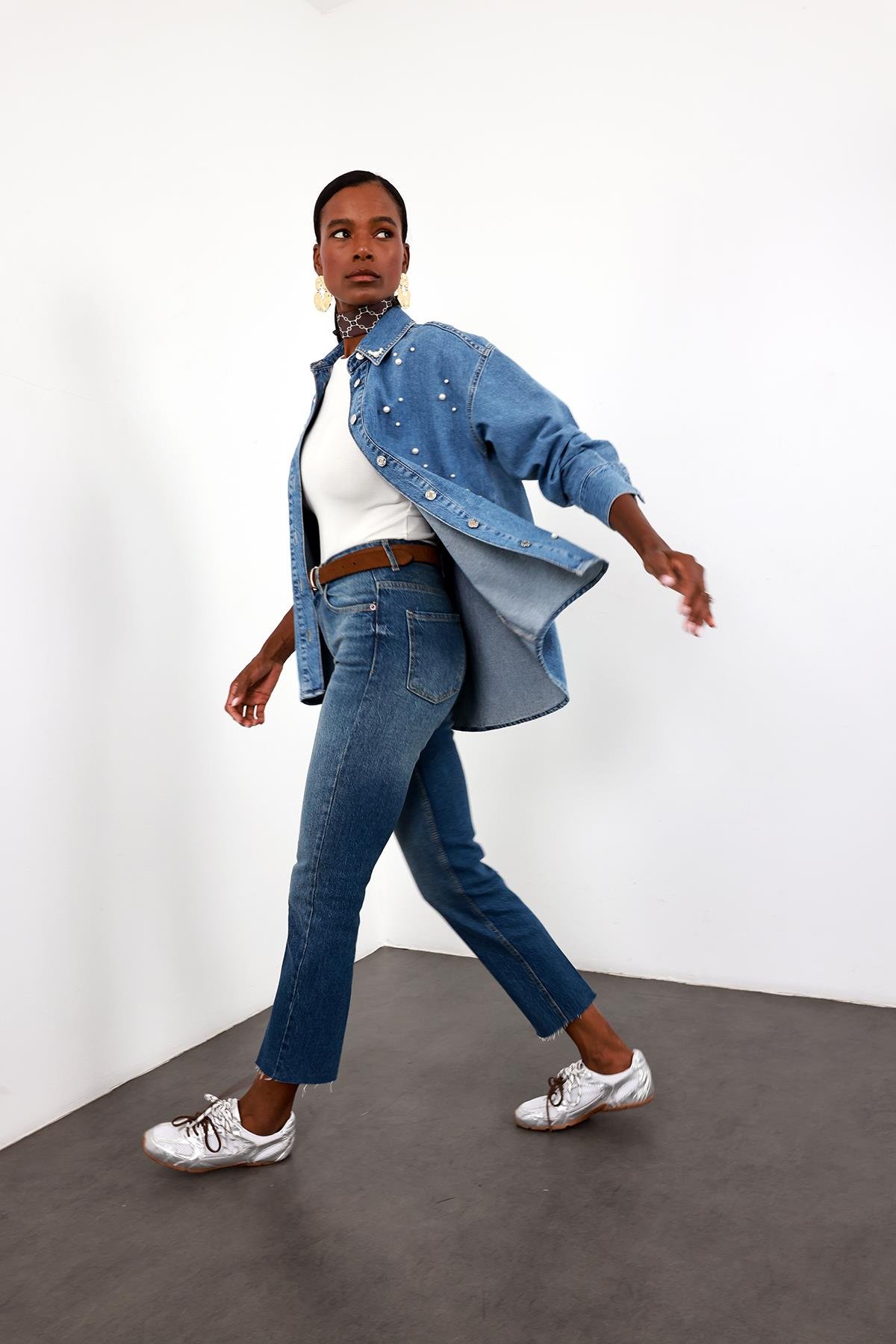 Yıkamalı Mavi Yüksek Bel Boyfit Jean 