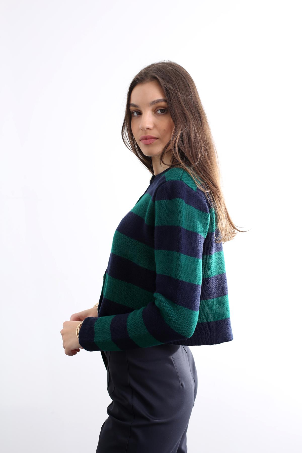 Zümrüt Çizgili Kısa Hırka 220122