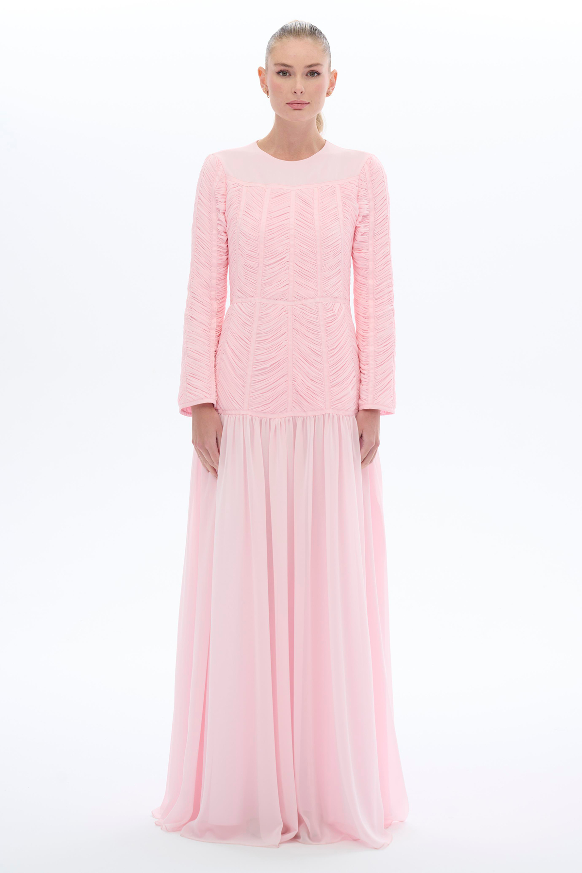 EMPİRDE DETAYLI ELBİSE Pembe