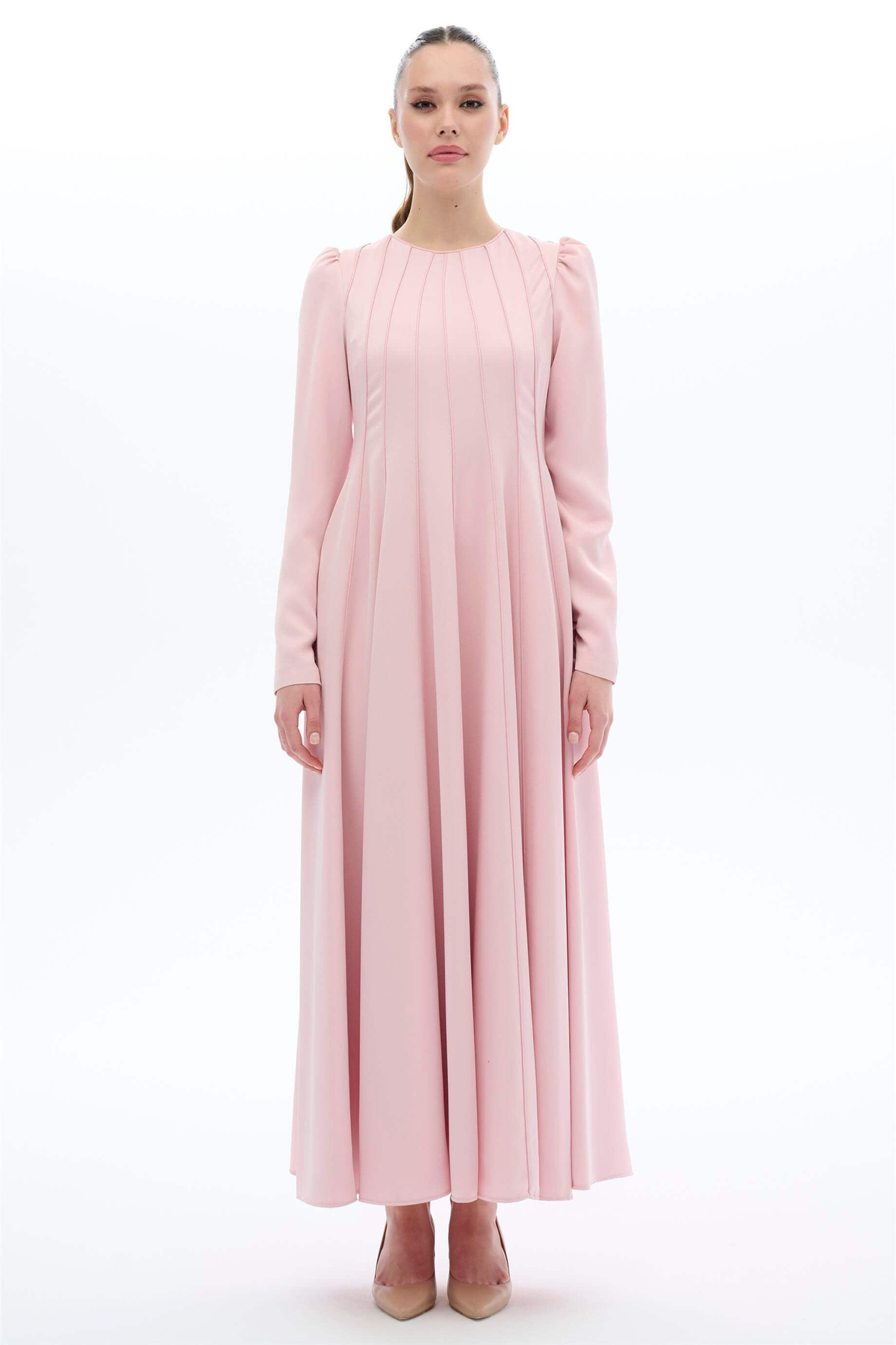 ŞERİT BİYELİ ELBİSE Pembe
