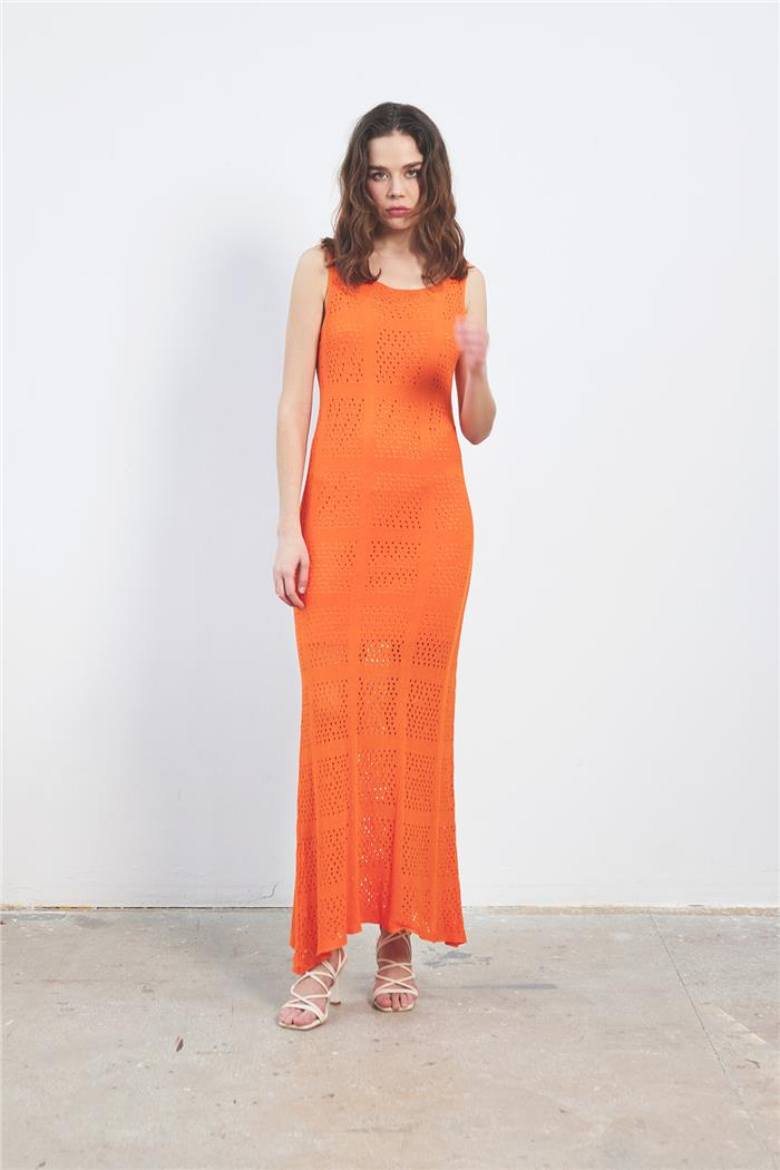 Avrile Ajurlu Triko Elbise ORANJ A92370-S