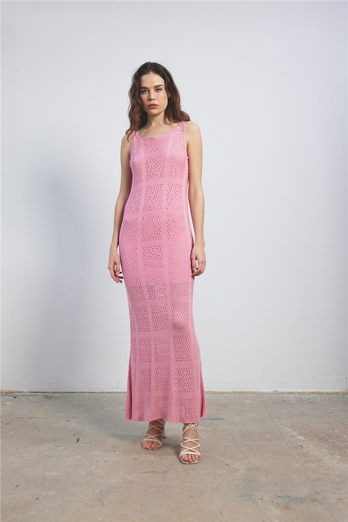 Avrile Ajurlu Triko Elbise PEMBE A92370-S