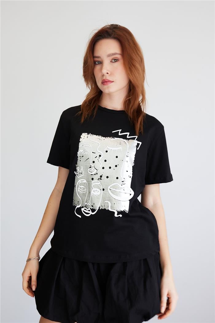 Avrile BASKILI BASIC T-SHIRT SİYAH MA24-1054