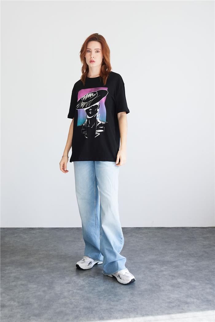 Avrile BASKILI BASIC T-SHIRT SİYAH MA24-1059