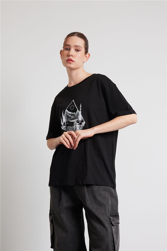 Avrile BASKILI T-SHIRT SİYAH MA24-1063