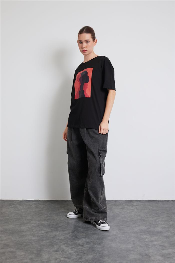Avrile BASKILI T-SHIRT SİYAH MA24-1065