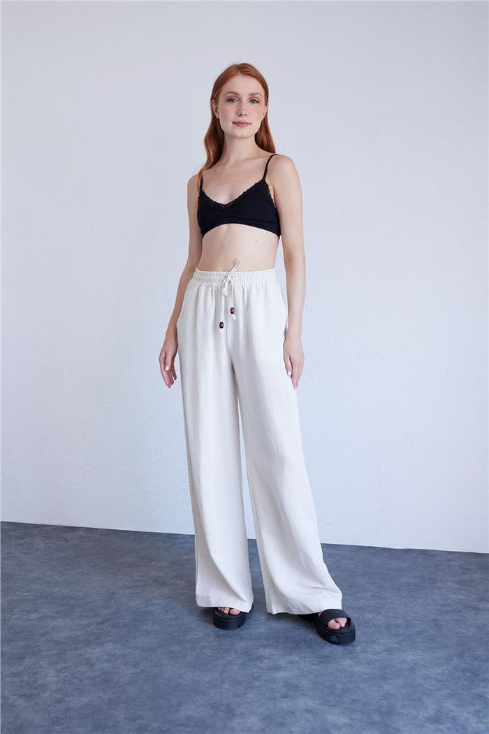 Avrile Beli Bağcıklı Keten Karışımlı Pantolon NATUREL A23-10225
