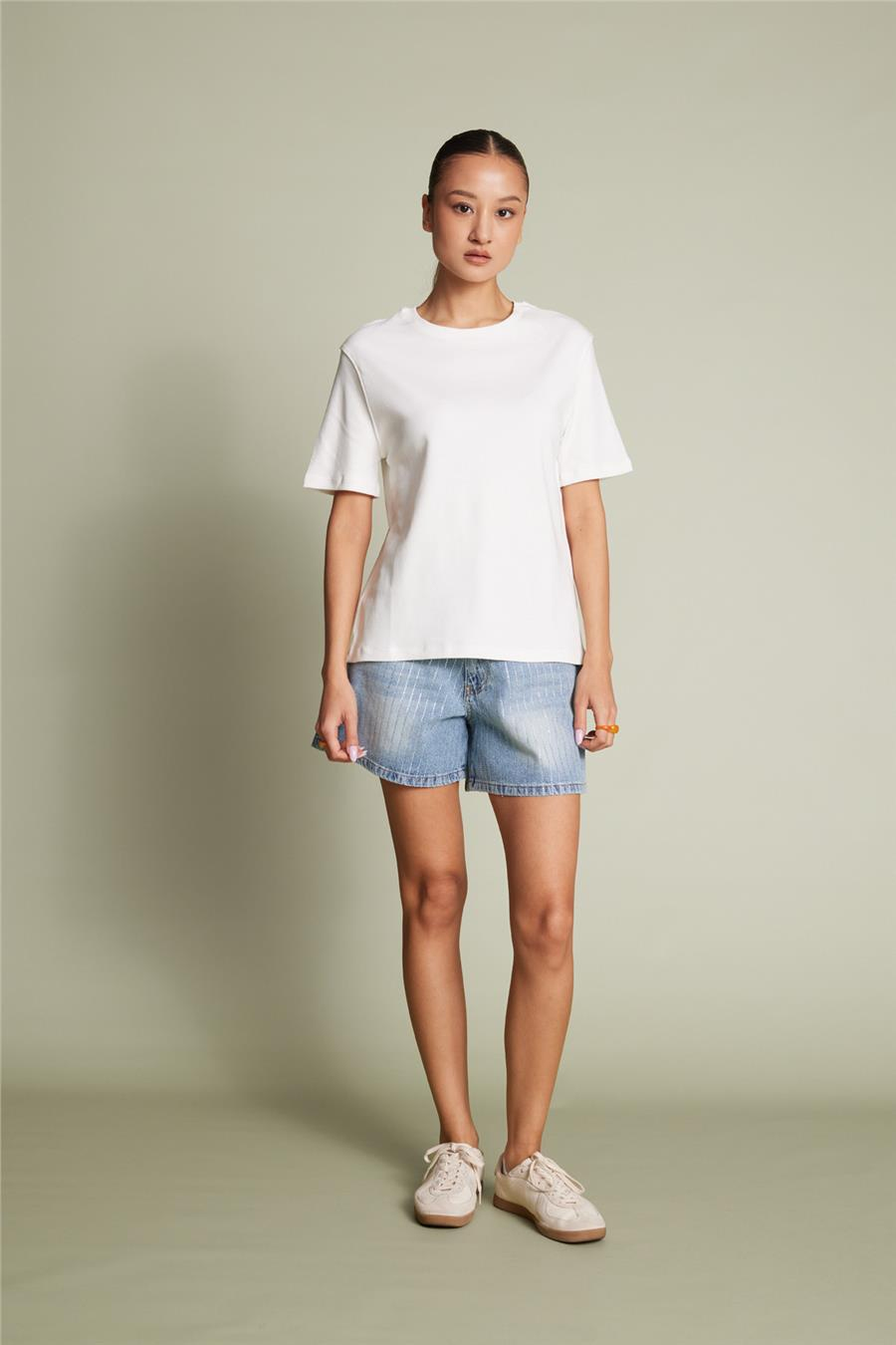 Avrile BİSİKLET YAKA T-SHIRT EKRU A25-10393