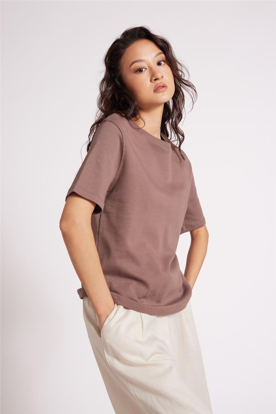 Avrile BİSİKLET YAKA T-SHIRT KAHVE A25-10393