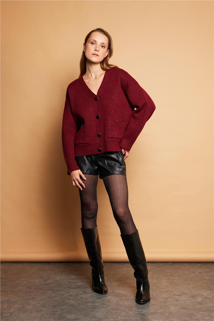 Avrile DÜĞMELİ TRİKO HIRKA BORDO A92575-S