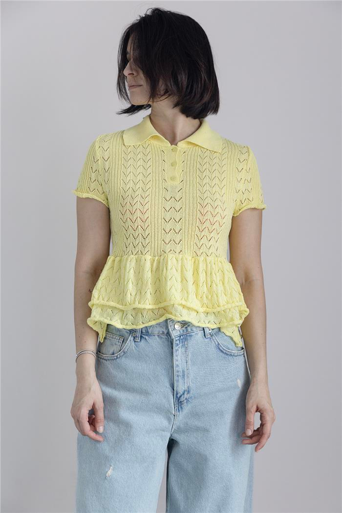 Avrile FIRFIRLI POLO YAKA TRİKO BLUZ SARI A92658-S