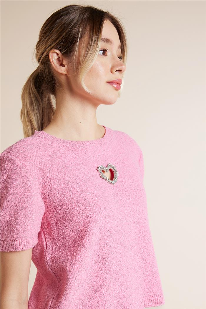 Avrile KALP DETAYLI TRİKO BLUZ PEMBE A92641-S