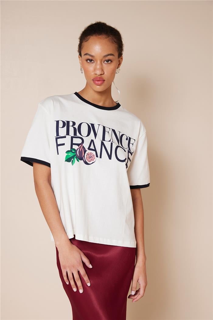 Avrile KONTRAST DETAYLI YAZI BASKILI T-SHIRT EKRU A25-10362