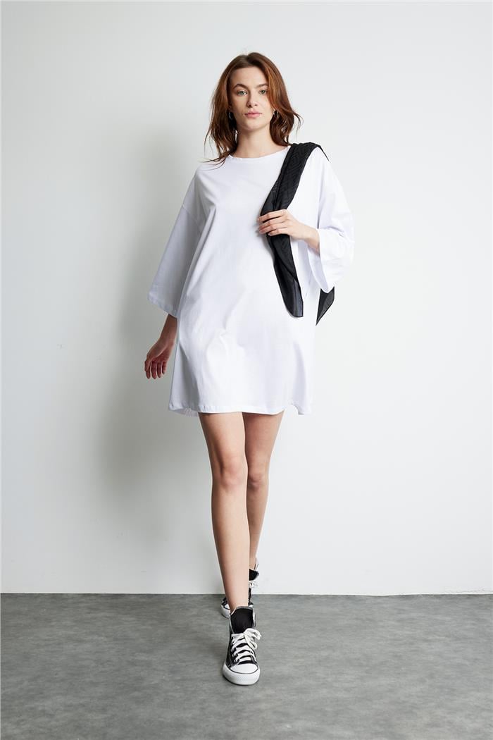 Avrile OVERSIZE  ELBİSE BEYAZ A24-10273