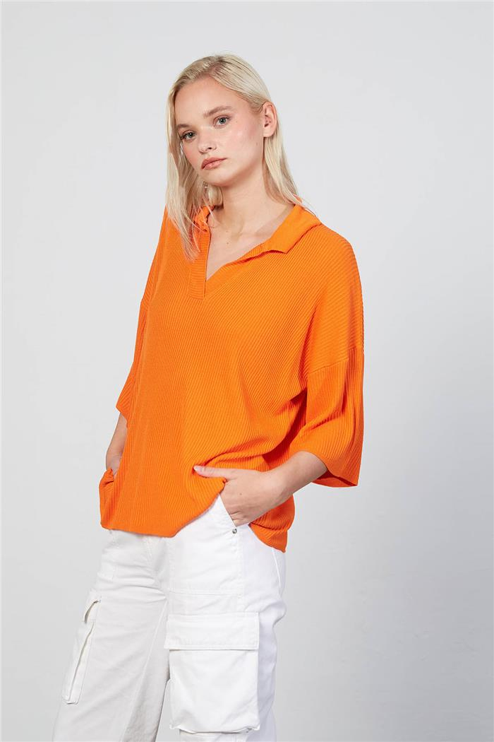Avrile Polo Yaka Triko Bluz ORANJ A92305-S