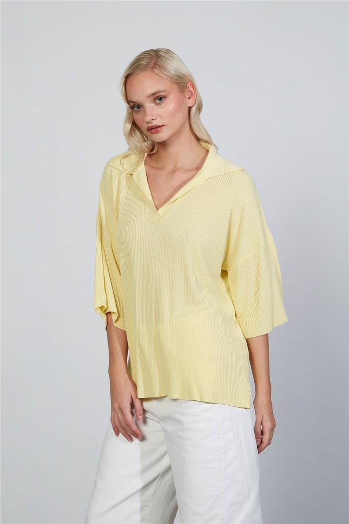Avrile Polo Yaka Triko Bluz SARI A92305-S