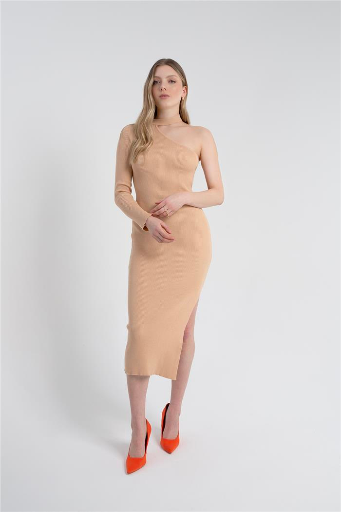Avrile Tek Omuzlu Triko Elbise CAMEL A92246-S