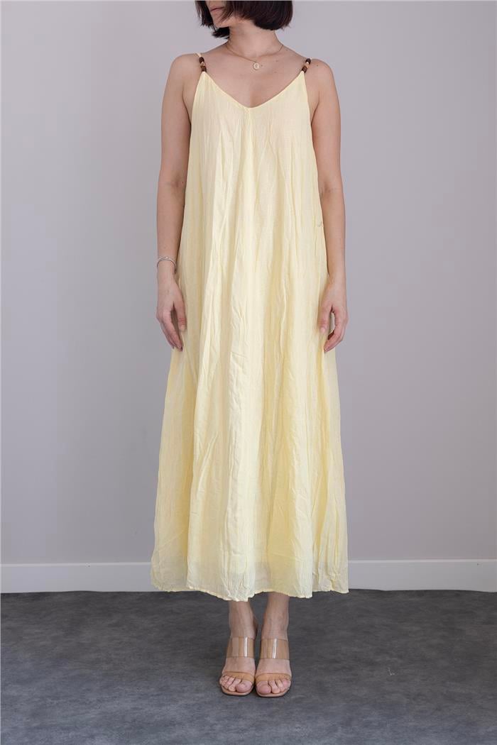 HAPPINESS BONCUK DETAYLI ASKILI ELBİSE SARI N25-2130