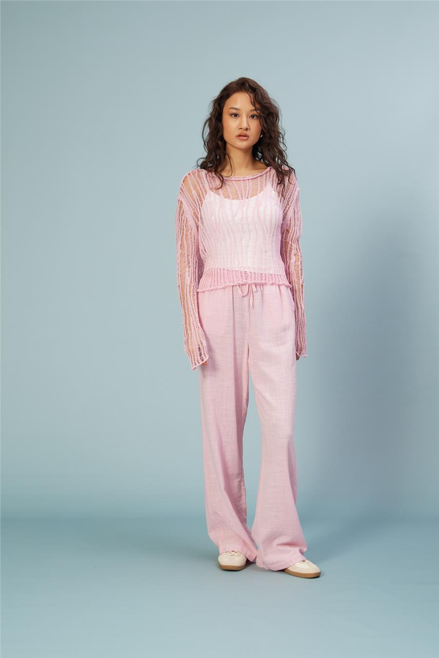 Nisan AJURLU TRİKO BLUZ PEMBE TT4490-Z