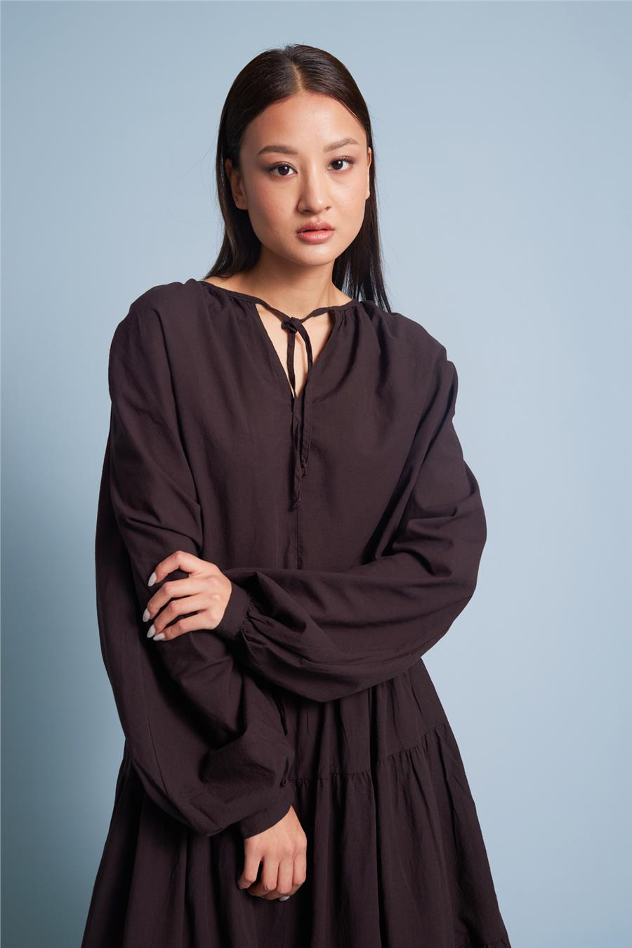 Nisan BAĞCIKLI BALON BLUZ KAHVE N26-2341