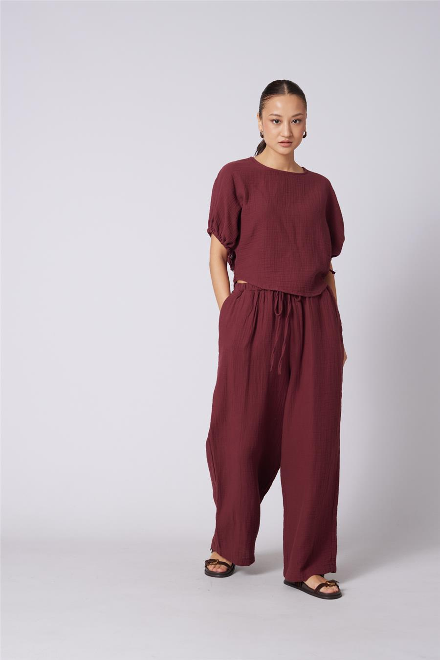 Nisan BAĞCIKLI STRAIGHT FIT PANTOLON BORDO N26-2324
