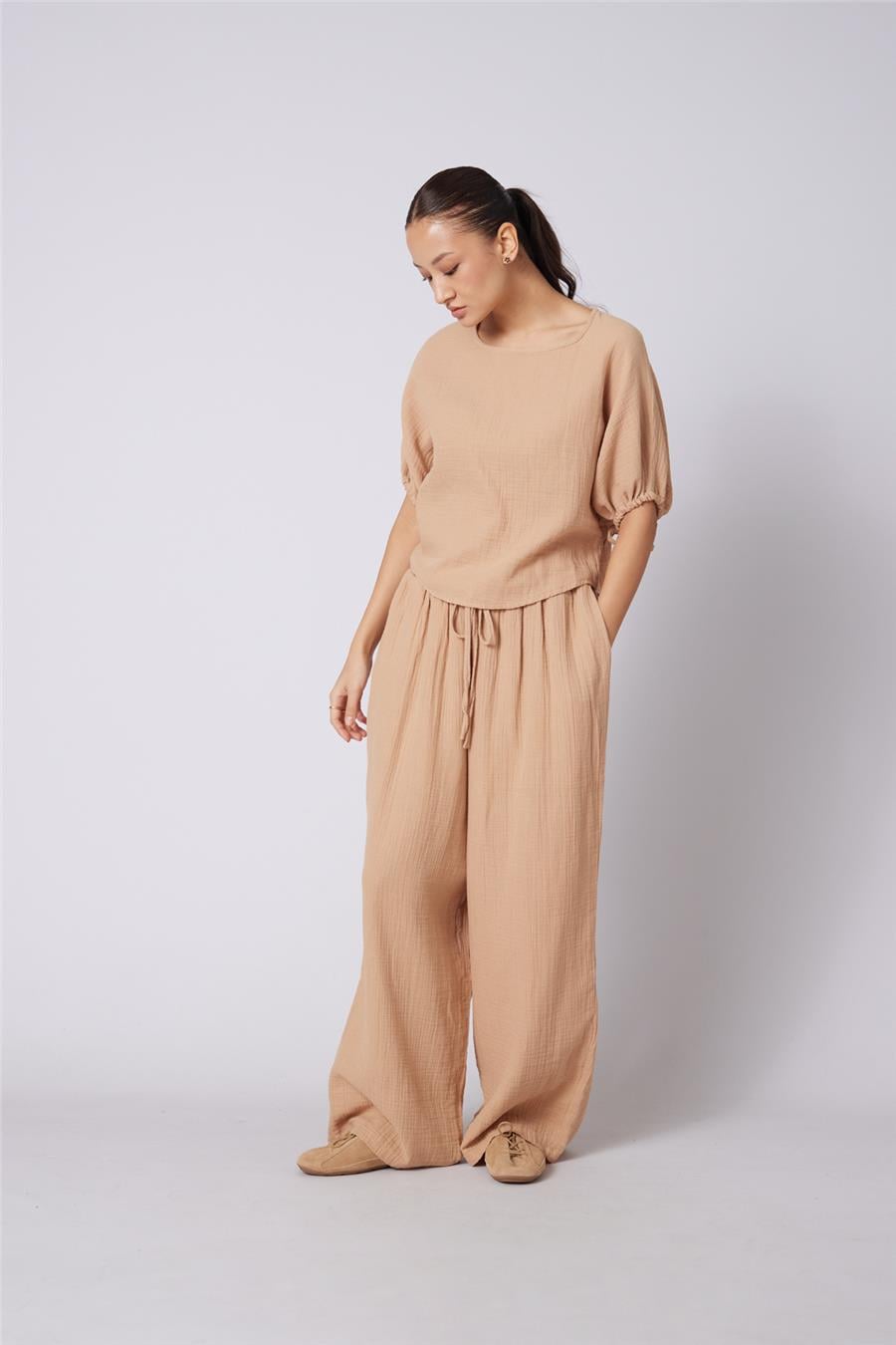 Nisan BAĞCIKLI STRAIGHT FIT PANTOLON CAMEL N26-2324