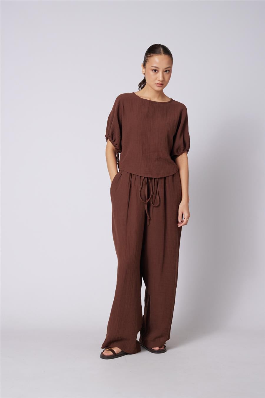 Nisan BAĞCIKLI STRAIGHT FIT PANTOLON KAHVE N26-2324