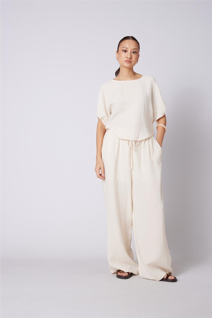 Nisan BAĞCIKLI STRAIGHT FIT PANTOLON NATUREL N26-2324