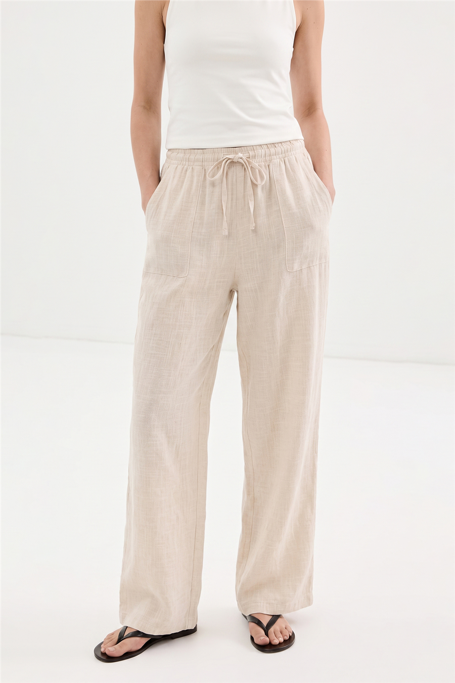 Nisan BELİ LASTİKLİ BAĞCIKLI PANTOLON NATUREL N26-2437