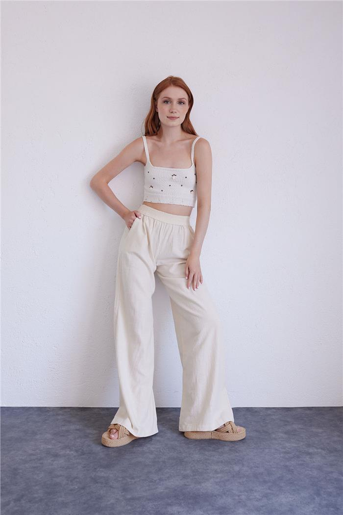 Nisan Beli Lastikli Bol Paça Pantolon NATUREL N23-1601