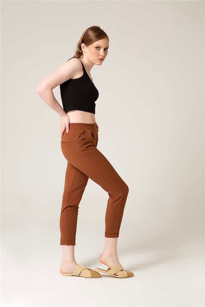 Nisan Beli Lastikli Duble Paça Pantolon KAHVE P4508