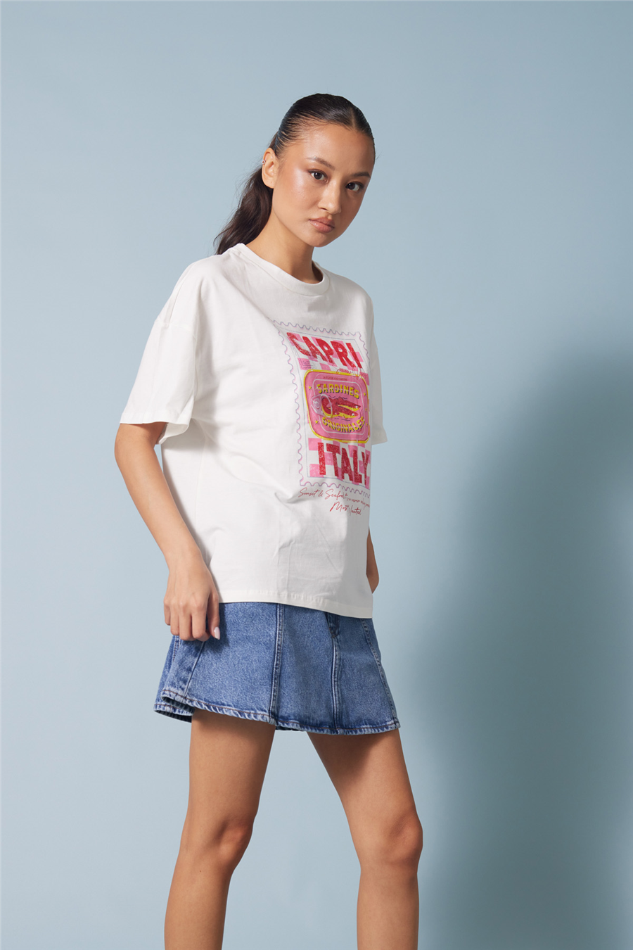 Nisan CAPRI BASKILI KISA KOLLU T-SHIRT EKRU N26-2433