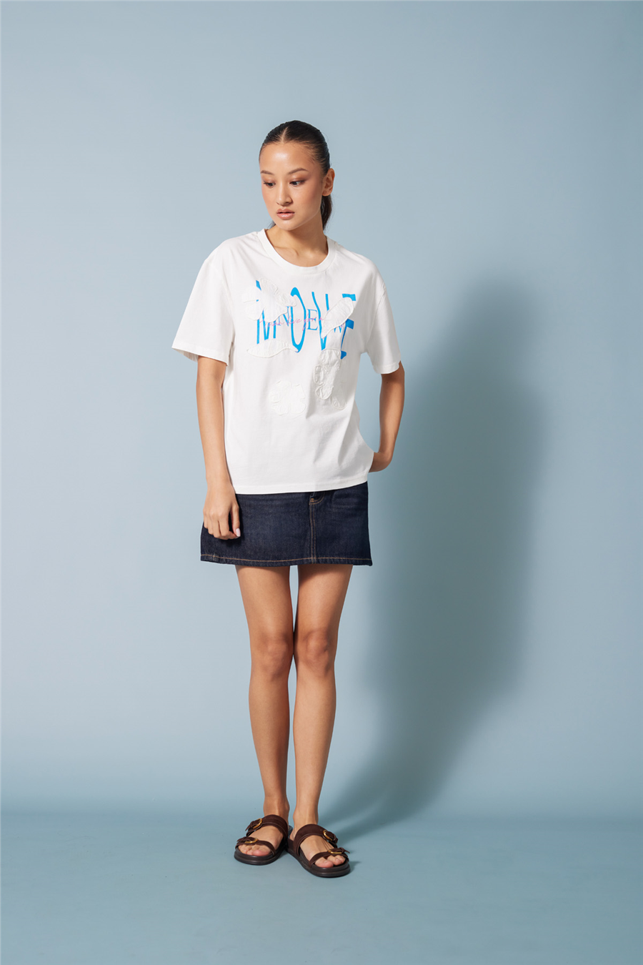 Nisan ÇİÇEK BASKILI BİSİKLET YAKA T-SHIRT EKRU N26-2416