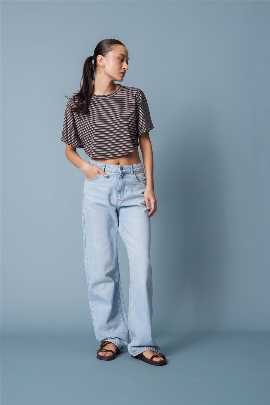 Nisan ÇİZGİLİ YARASA KOL T-SHIRT KAHVE N26-2331