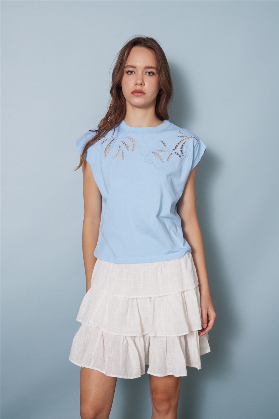 Nisan CUTWORK NAKIŞ DETAYLI T-SHIRT MAVİ N26-2248