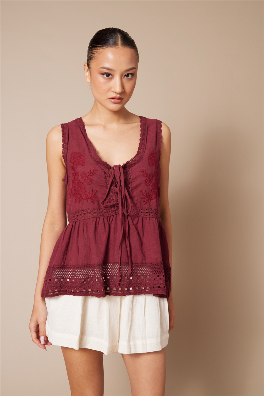 Nisan DANTEL DETAYLI NAKIŞLI TOP BORDO N26-2347