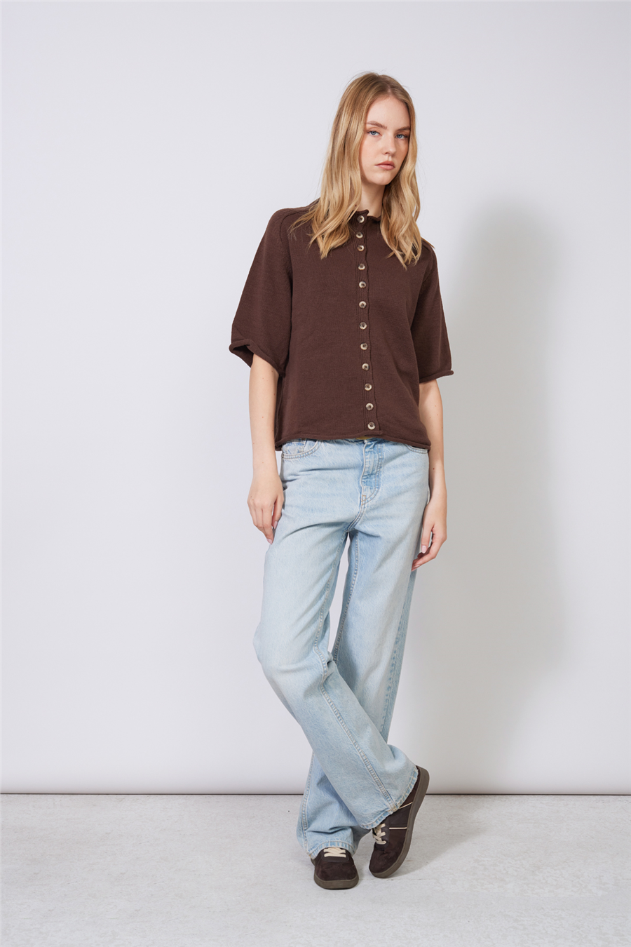 Nisan DİK YAKA REGLAN KOL DÜĞMELİ TRİKO HIRKA KAHVE TT4869-Z