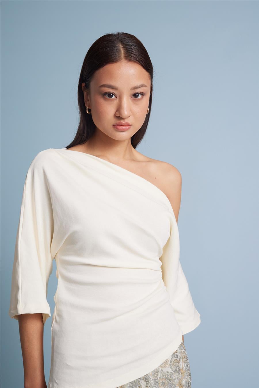 Nisan DRAPE DETAYLI ASİMETRİK TOP NATUREL N26-2270