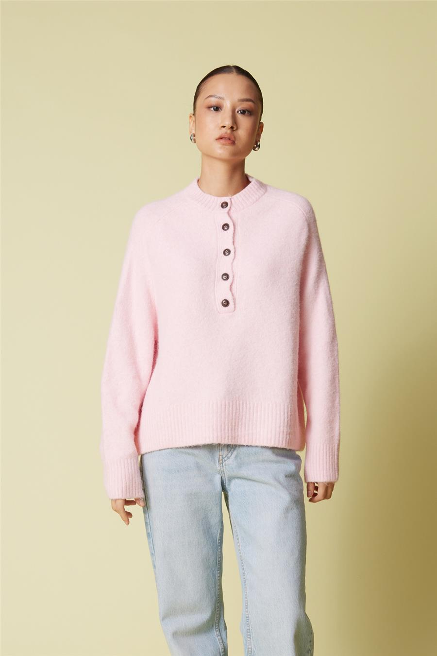Nisan DÜĞMELİ TRİKO KAZAK PEMBE TT4683-Z