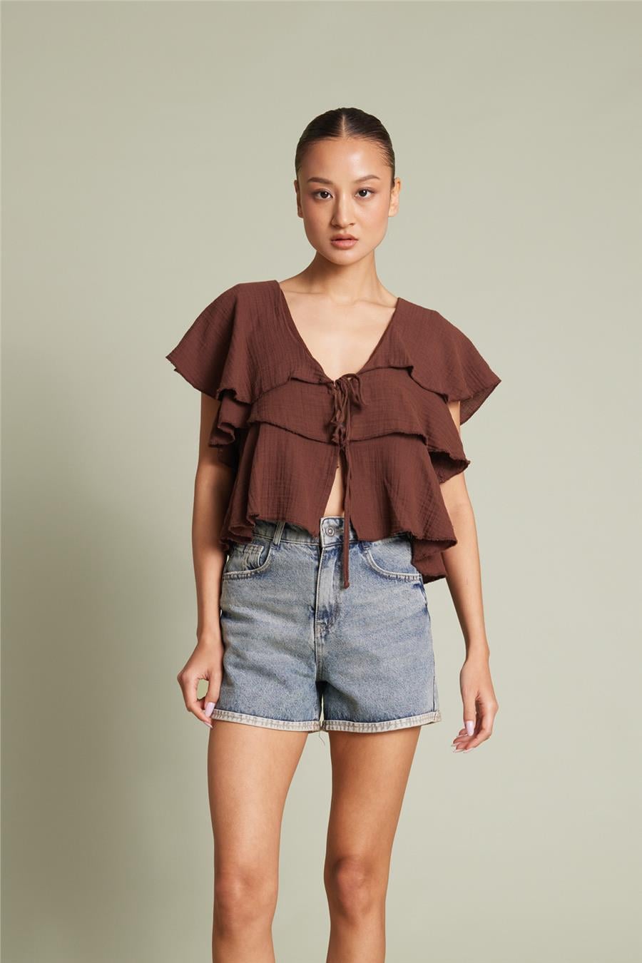 Nisan FIRFIRLI PELERİN TOP KAHVE N26-2305