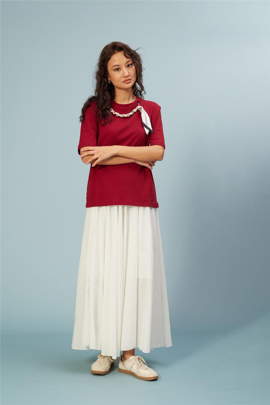 Nisan FULAR DETAYLI PAMUKLU T-SHIRT BORDO N26-2317