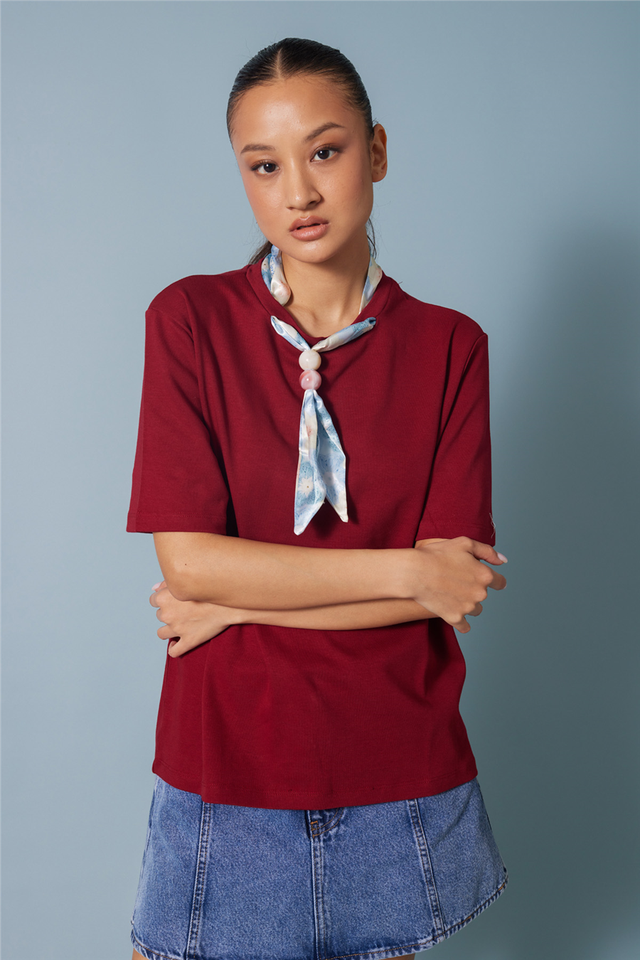 Nisan FULARLI BİSİKLET YAKA T-SHIRT BORDO N26-2316